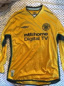 2002 2003 Celtic FC Larsson Jersey Shirt Kit Umbro Yellow Medium Long Sleeve - Picture 1 of 12
