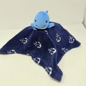 Whale Lovey Boy Security Blanket Navy Blue Anchor Nautical Plush Stuffed Animal - Picture 1 of 8