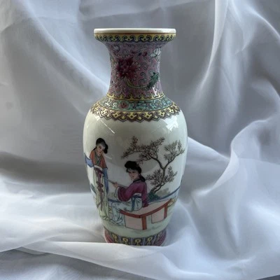 Jarrón de poesía rosa familia china Zhonguo Jingdezhen Zhi porcelana esmaltada con poema Foto 1 de 4