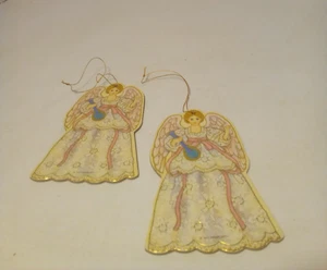 Ángel Navidad Adorno 2 Troquelado Cartón Vintage 1991 Gibson 4.5" Oro Rosa - Imagen 1 de 9