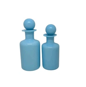 Portieux Vallerysthal French Blue Opaline Glass Apothecary Perfume Bottle Set 2 - Picture 1 of 24