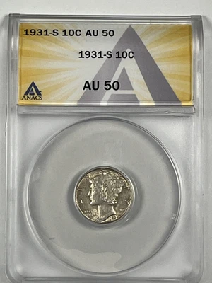 1931-S Mercury Dime : ANACS AU50 - Image 1 of 4