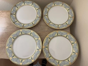 Muirfield Porzellan Essteller Gelb Grün Gold Proszenium 4er Set Rund 10,5" - Bild 1 von 13