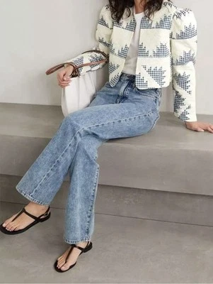 Caroline Constas Nuevo con Etiquetas Talla PEQUEÑA Chaqueta Acolchada Estampado Gloucester Mezcla Lino Foto 1 de 4