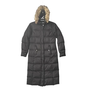 Eddie Bauer Womens EB550 Goose Down Puffer Coat Parka Hooded Fur Trim Black Sz S - Picture 1 of 8