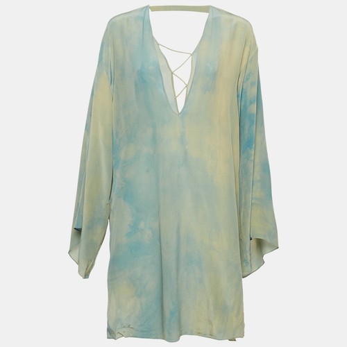 Versace Mini Abito Blu Stampa Astratta Seta Lacciato L