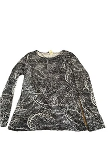 Ann Taylor Damen Bluse Large Langarm Paisley Print schwarz/weiß Neu mit Etikett gefüttert - Bild 1 von 5