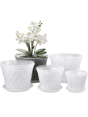 Orchid Pots Set of 8 with Saucers - 2 Each of 4 5 6 7 Inch Foto 1 de 4