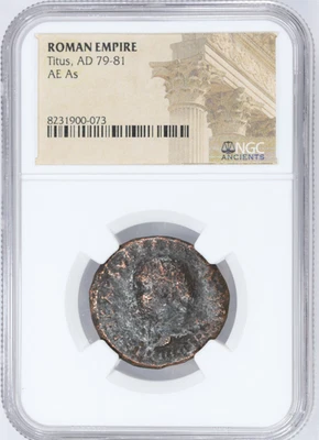 Moneda de Bronce Tito AE Como Imperio Romano Antigua AE 79-81 DC NGC Genuina Foto 1 de 4