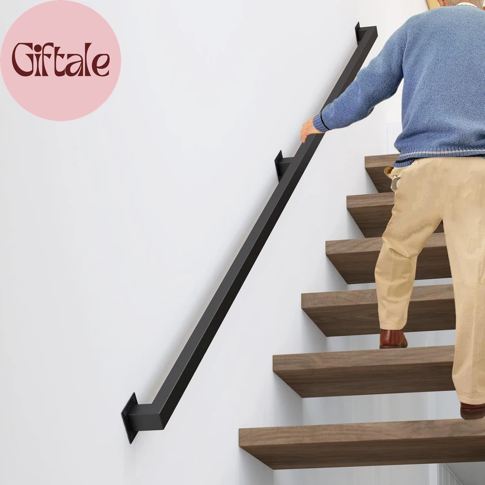 Barandillas para escaleras interiores de 12 pies, barandillas de hierro negro para escaleras, barandilla industrial  Foto 1 de 4