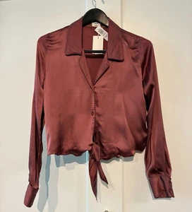 *NWT* 🍷 Aritzia Wilfred XSS Burgundy Silk Blouse - Picture 1 of 5