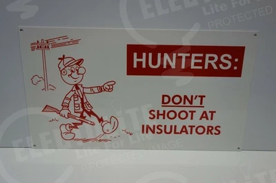 Reddy Kilowatt HUNTERS DON'T SHOOT! DIE CUT SIGN GREAT COLORS ELECTRICIAN GIFT - Image 1 of 3