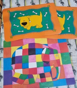 3 CHILDREN'S DINNER PLACEMATS ELMER THE ELEPHANT AND DOG - Picture 1 of 11