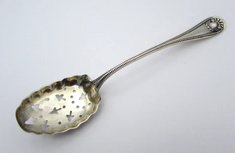 1880 Whiting Sterling Silver Serving slotted Spoon Shell & BEAD Pattern 6.5" Cover