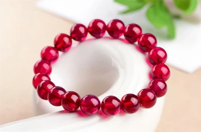 Top Quality Round Pigeon Blood Red Ruby Lab-Created Stretchy Beaded Bracelets - Image 1 of 4
