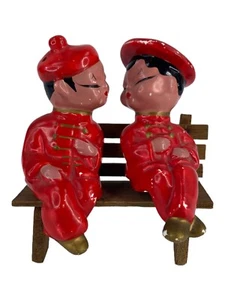 VTG Oriental Salt and Pepper Shakers Sitting on Bench Made In Japan - Picture 1 of 9