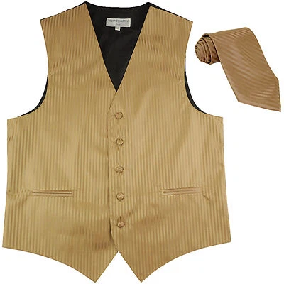 New Men's formal Vertical stripes tuxedo Vest Waistcoat_necktie mocca brown - Image 1 of 4