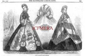 Paris Ladies' Fashions for November - Original Antique 1862 Print 160/N