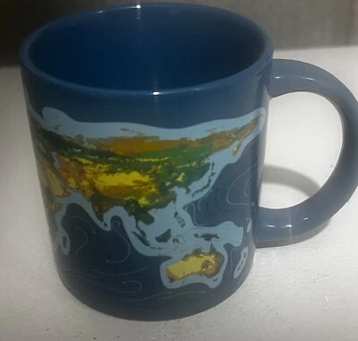 Taza Cambio Climático Mapa Climático Global Taza Café Té Azul Marino Foto 1 de 4