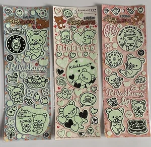 San-X Rilakkuma leuchtend leuchtend im Dunkeln Aufkleber Sticker 3er Pack Posten Happy/Baking - Bild 1 von 10