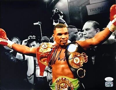Mike Tyson Signed Autographed 11x14 Photo JSA & Mike Tyson Authentic Belts Blue - Image 1 of 2