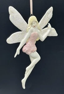 Vintage Porcelain Fairy Lady Ornament Mythical Magical Faerie with Glitter Wings - Picture 1 of 8
