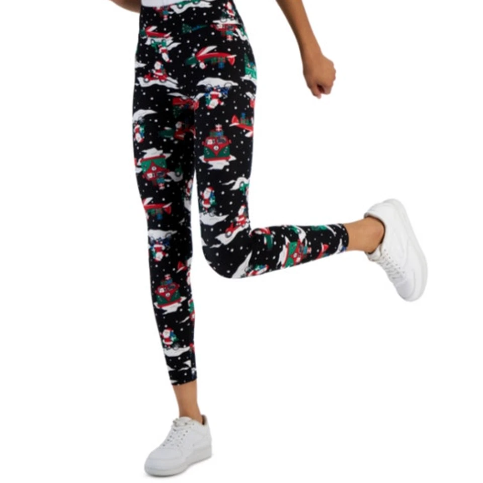 Planet Heart Juniors High Rise Holiday Leggings Santa Bike Print - Image 1 of 1