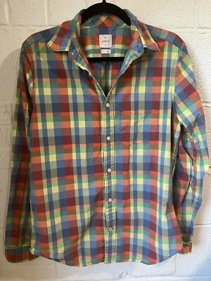 Camisa de vestir Gap Lived In para hombre pequeña azul roja amarilla a cuadros manga larga abotonada Foto 1 de 4