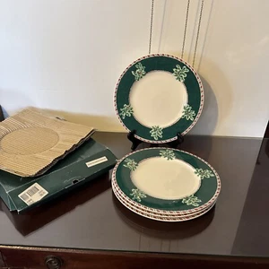 Rare fitz and floyd yuletide holiday Green Set Of 4 Dinner Plates New Tags &box - Picture 1 of 15