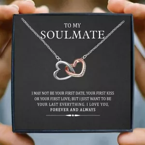 To My Soulmate / Double Heart Necklace With Gift Box and message card - Foto 1 di 12