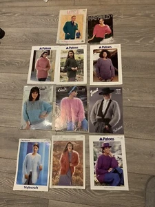 vintage 1980s knitting patterns jumpers X 10 - Picture 1 of 10