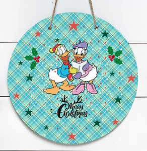 Donald and Daisy Duck Merry Christmas 10" Metal Indoor/Outdoor Round Sign - Picture 1 of 1