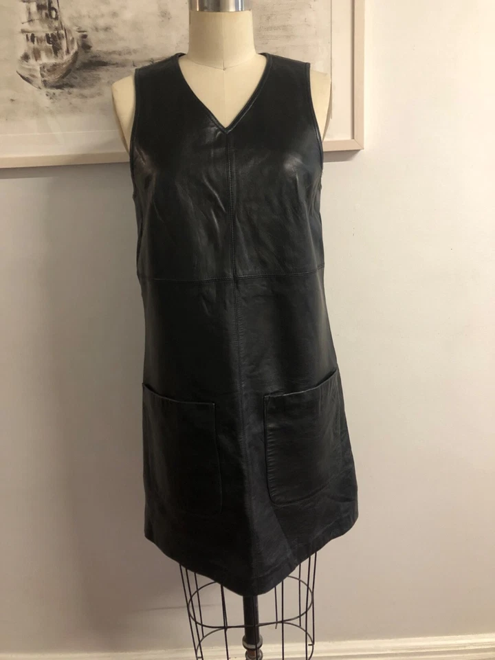Vestido Vintage Preto Couro Real Tamanho S Shift Dress - Imagem 1 de 4