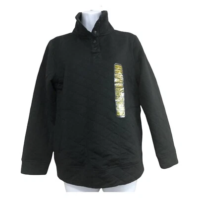 Sudadera Pullover Moderna Acolchada de Lona Talla Med Negra Cuello Simulado Cierre a Presión Foto 1 de 4