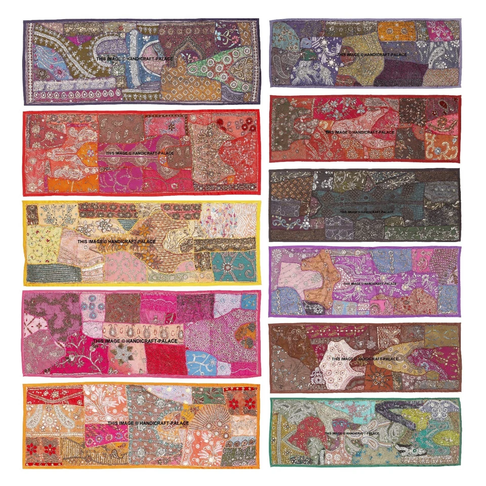 60" HUGE HEAVILY BEADED ART DÉCOR VINTAGE SARI ZARI WALL HANGING TAPESTRY INDIAN - Image 1 of 1