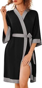 Robes Women Knee Length Bathrobe Lightweight Kimono 3/4 Sleeve Knit with Pockets - Picture 1 of 5