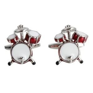 Mens Cufflinks Red Drum Kit Rhodium Plated 901027 - Picture 1 of 3