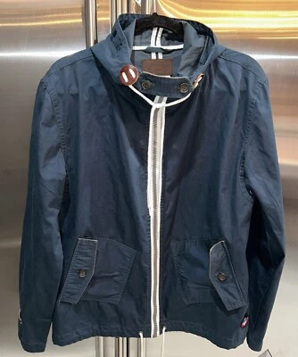 Jaqueta Vanishing Elephant Grant azul com zíper detalhes em couro e veludo tamanho G - Imagem 1 de 4