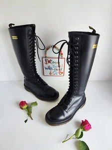 Dr Martens 20 hole knee high 1420 black tall boots limited edition UK5 EU38 US7 - Picture 1 of 9
