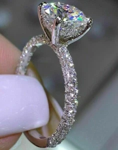 Anillo solitario real de diamantes de corte redondo de 3 quilates creado en laboratorio enchapado en oro blanco 14 K - Imagen 1 de 5