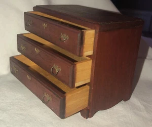 Miniature Chest of Drawers Doll House Mahogany Wood 3 Drawer Vintage - Picture 1 of 7