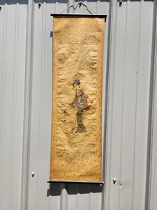 Antique Japanese Hand Painted Geisha On Rice Paper Floral Background Scroll - Picture 1 of 19