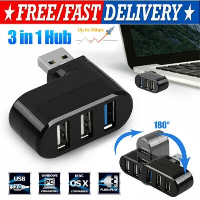 3 Port High Speed USB 3.0 Multi HUB Splitter Expansion Desktop PC Laptop Adapter - Image 1 of 4