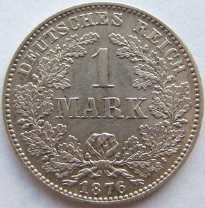 Münze Deutsches Reich Kaiserreich 1 Mark 1876 D in Vorzüglich / Stempelglanz - Bild 1 von 2