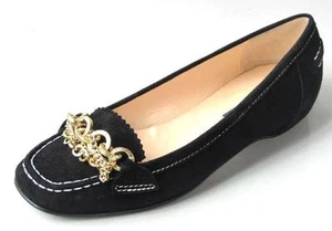 Nuevos zapatos planos CLAUDIA CIUTI gamuza negra 5.5 oro CADENA Italia - realmente lindos - Imagen 1 de 2