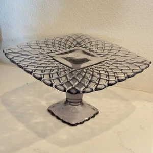 Vintage L.E. Smith Glass Lavender Cake Stand 9.5" Square Top EUC - Picture 1 of 9