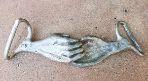 Vintage Paar Zinn rustikale Verschluss Hände Gürtelschnalle primitive Hand Kurios  - Bild 1 von 11