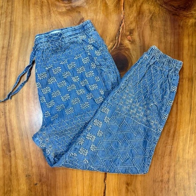 Pantalones para mujer Biya Johnny Was L cordón bordado Luisa Tencel Boho F3-30 Foto 1 de 4