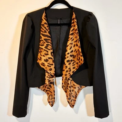 Chaqueta Blazer Corta Y2K Años 90 Vintage Zio Para Mujer Negra Leopardo Talla M Foto 1 de 4