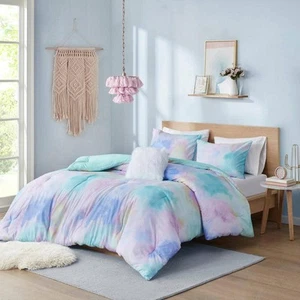 Karissa (3-Piece) Aqua Microfiber Twin/Twin XL Watercolor Tie Dye Printed Set - Picture 1 of 8